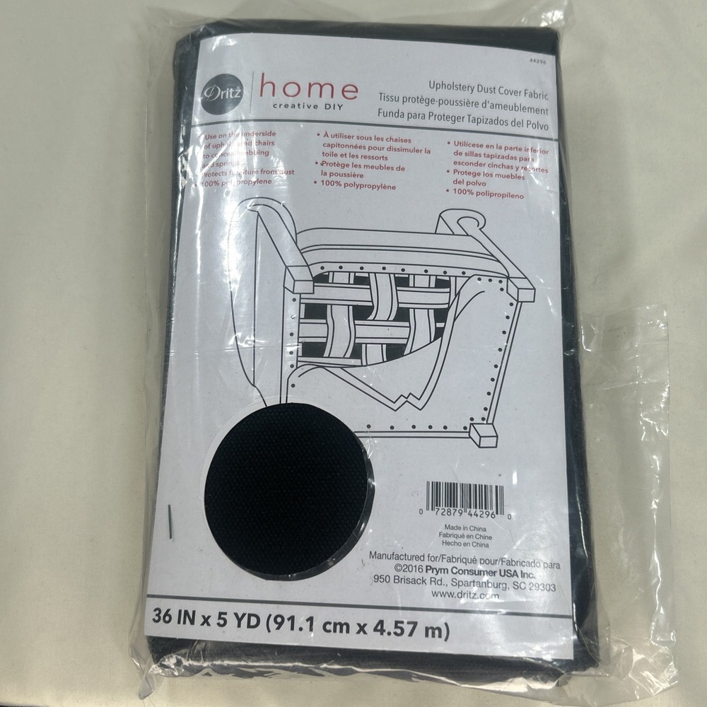 NEW Dritz Black Upholstery Dust Cover Fabric 5 Yards X 36" Furniture Protector